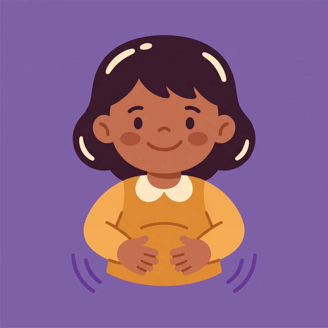 A child resting both hands on their rumbling tummy